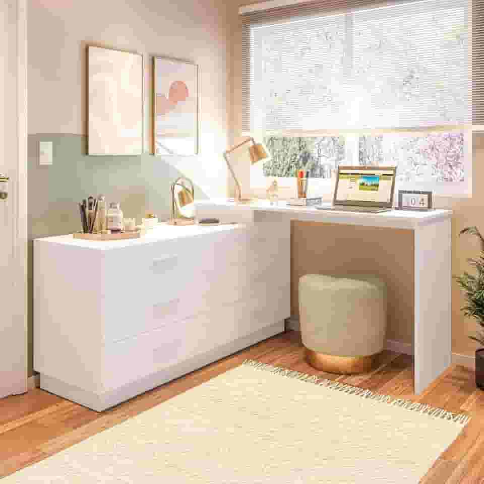 Cômoda com Escrivaninha em L com 6 Gavetas Leonie Yescasa Branco