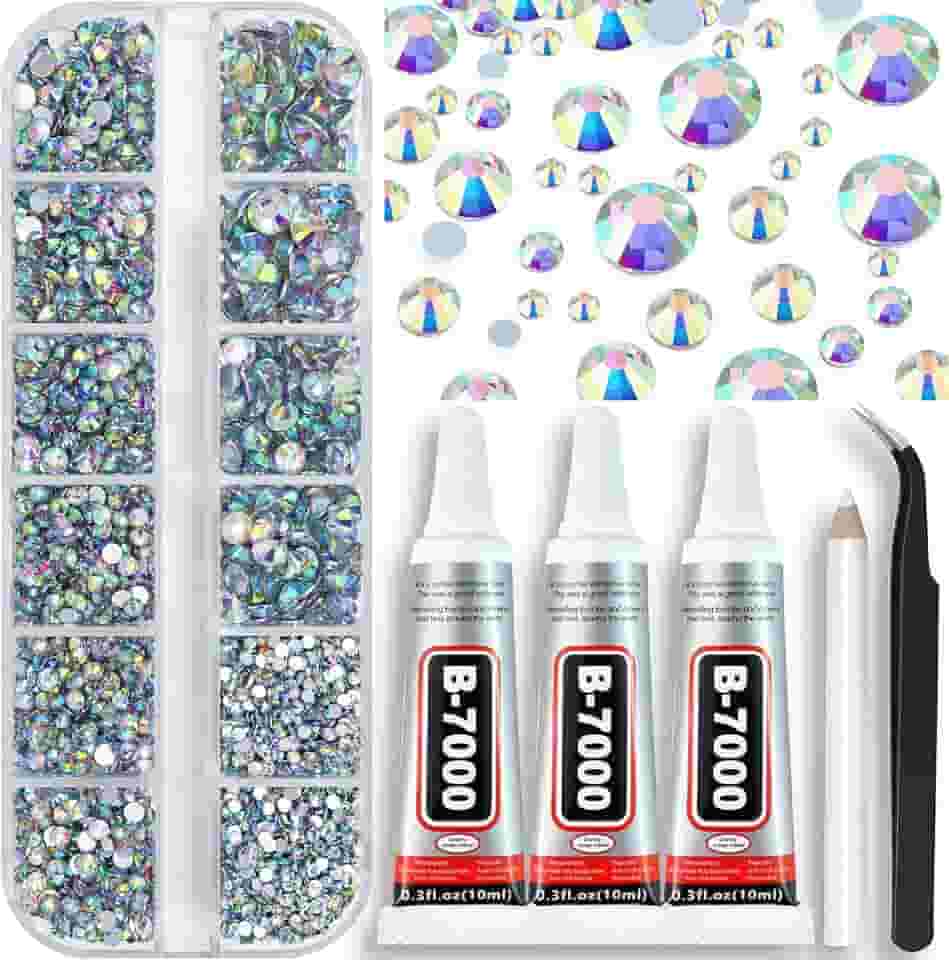B7000 cola adesiva de joias com strass para artesanato, 4000 peças de cristal AB Flatback Gems strass com pinça picker lápis cola transparente para roupas faça você mesmo, tecido, sapatos,