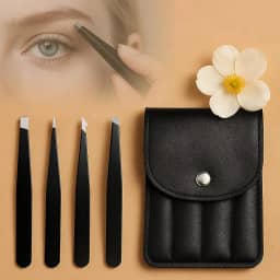 Conjunto de 4 pinças, pinças profissionais de sobrancelha de precisão de aço inoxidável para mulheres, homens, lascas, pelos faciais, ferramenta de remoção de pelos encravados, com estojo de