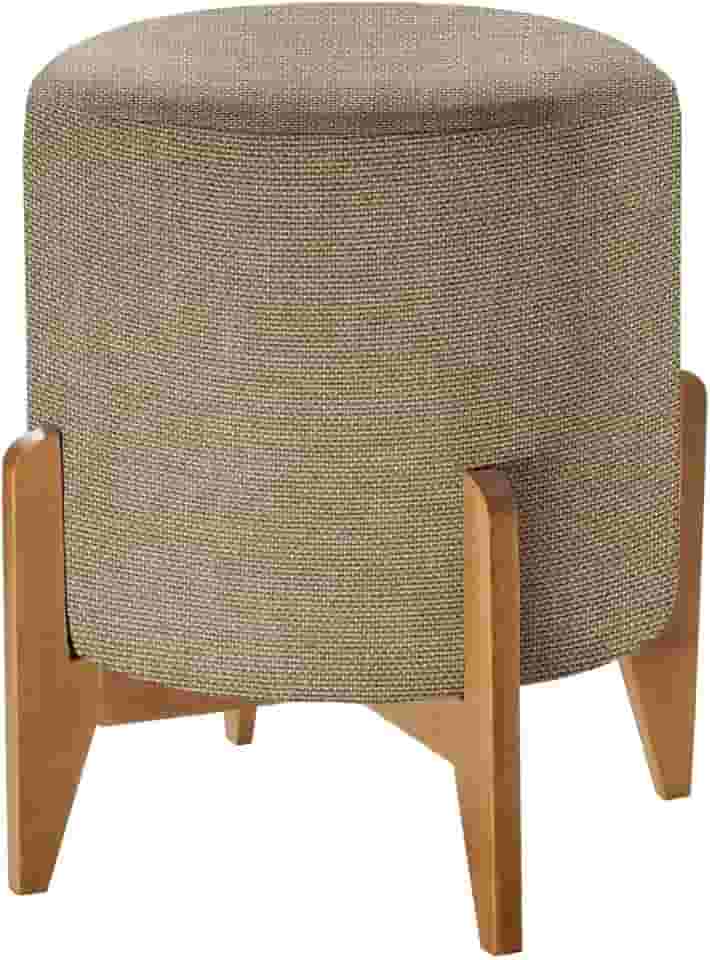 Puff em Linho Redondo Otavio Agarb Decor Cor:Linho Bege