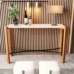 Aparador Austria Hall de Entrada Sala Pés de Madeira Detalhe em aço Tampo de Mdf Off White