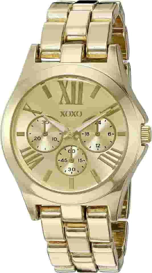 Relógio analógico feminino XOXO de quartzo dourado – estilo pulseira polida com mostrador numeral romano e submostradores decorativos – Inclui caixa de presente – caixa de 36 mm, Dourado, Relógio