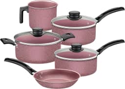 Jogo de Panelas Tramontina Turim em Aluminio com Revestimento Interno e Externo em Antiaderente Starflon Max Rosa 05 Peças