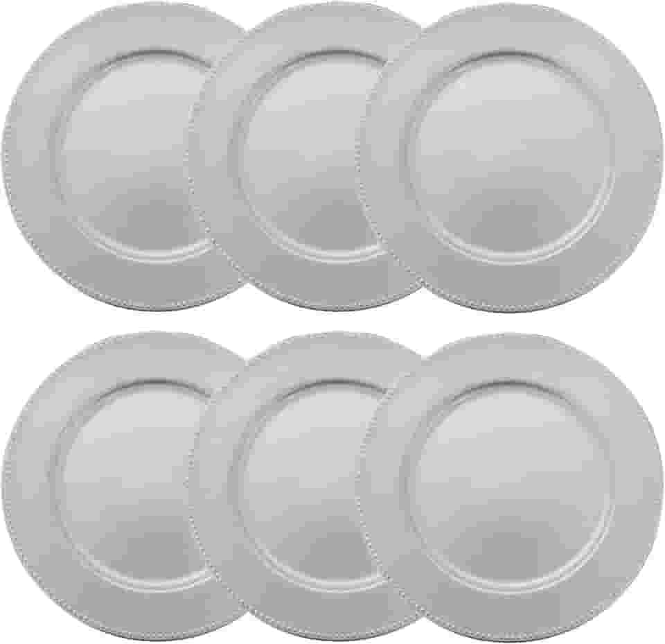 Tuut, Linha Home Decor, Sousplat Redondo, Borda Decorada, Prata, 33x33cm