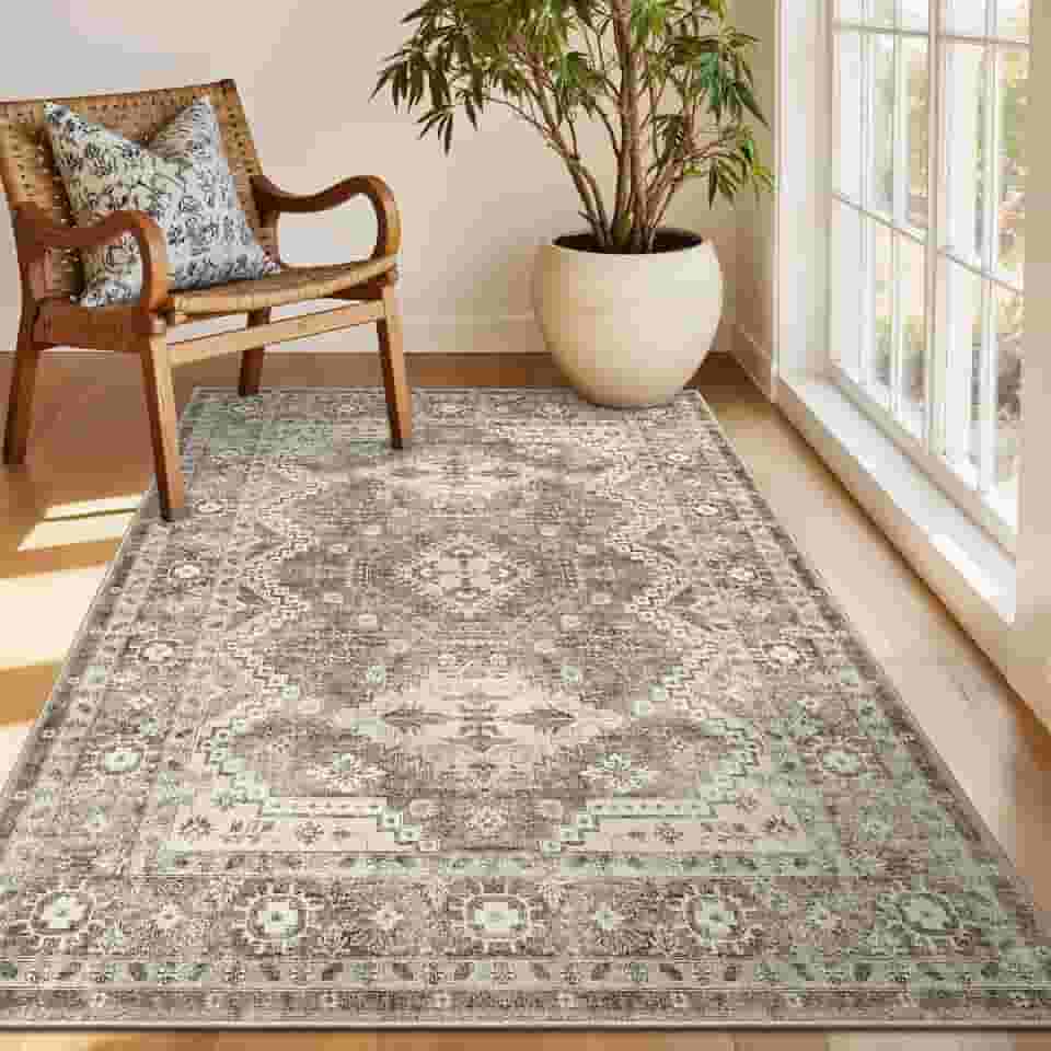 Rugland Tapete 3x5 – Tapete lavável resistente a manchas, tapetes antiderrapantes para sala de estar, tapetes de área tribal persa boho (TPR07-marfim, 3'x5')