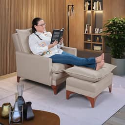 Poltrona Papai Reclinável Munique Veludo Com Puff Banqueta (Palha)